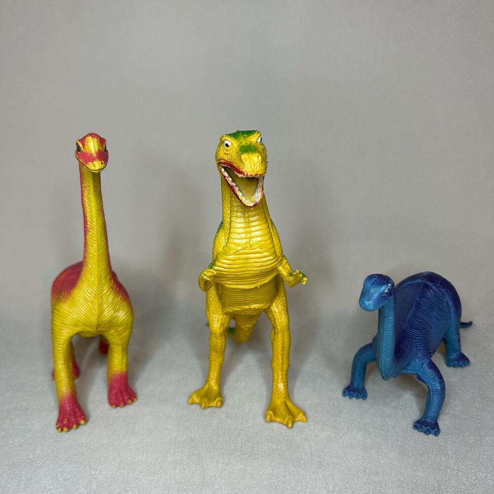 1985 Imperial Dinosaur Toy Lot — Set of 3 T-Rex, Stegosaurus, Brontosaurus